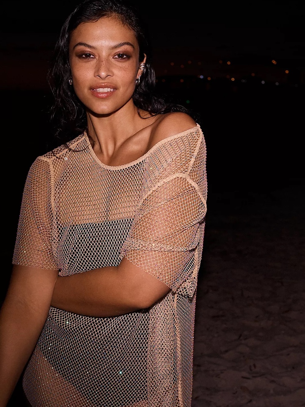 Sunday In Brooklyn Anthro Mesh Sparkle Top | Short Sleeve | Gold | Size Small